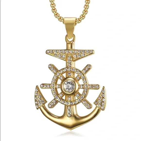 18k Gold Plated Nautical Anchor 24 inch chain - Picture 2 of 5